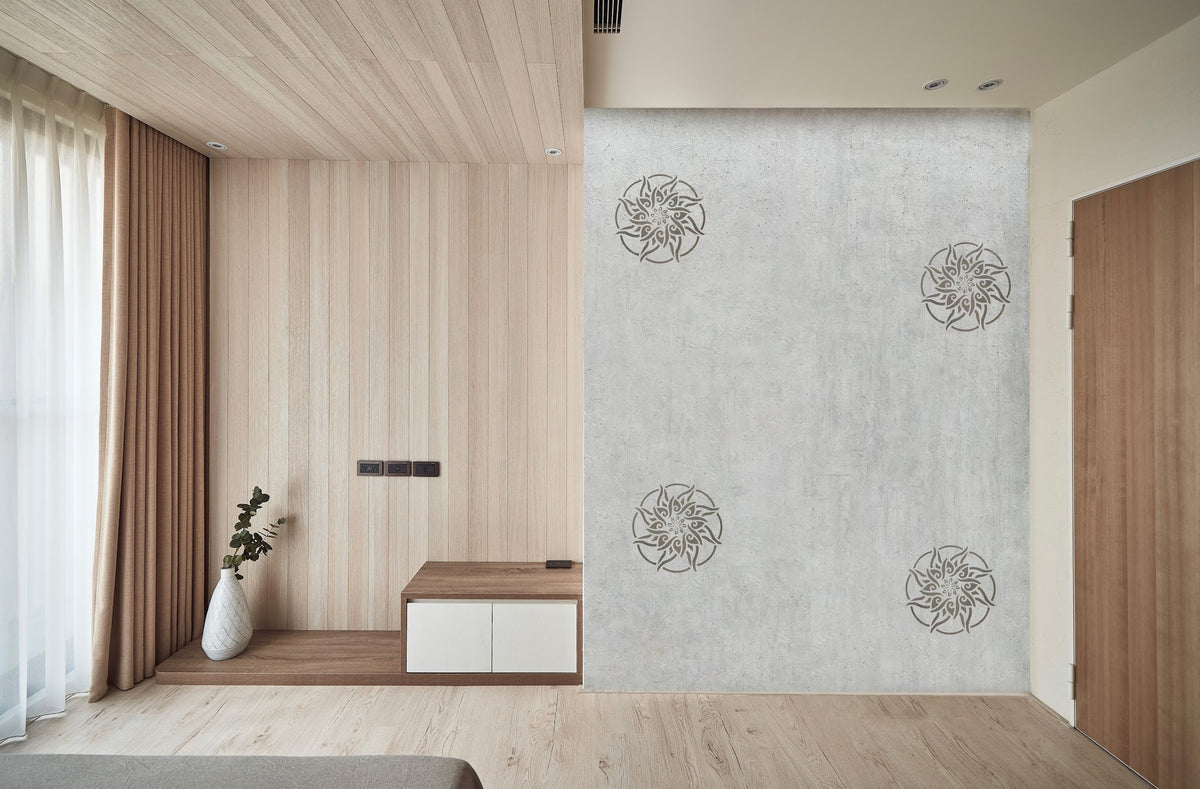 Decora Raffaello Venetian Plaster living room feature wall with decorative stencilled motifs