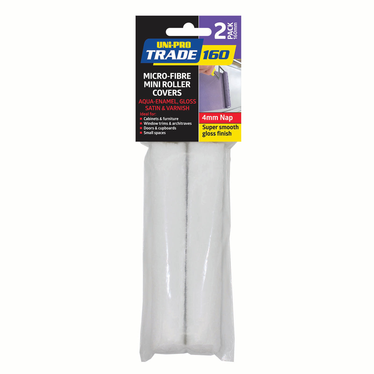 Uni-Pro Trade 160 Microfibre Mini Roller Covers 4mm Nap — available from MVP Products, Caloundra QLD